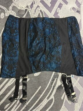Lip Service pinup gothic Blue and Black Lace Corset skirt garter belts sheer